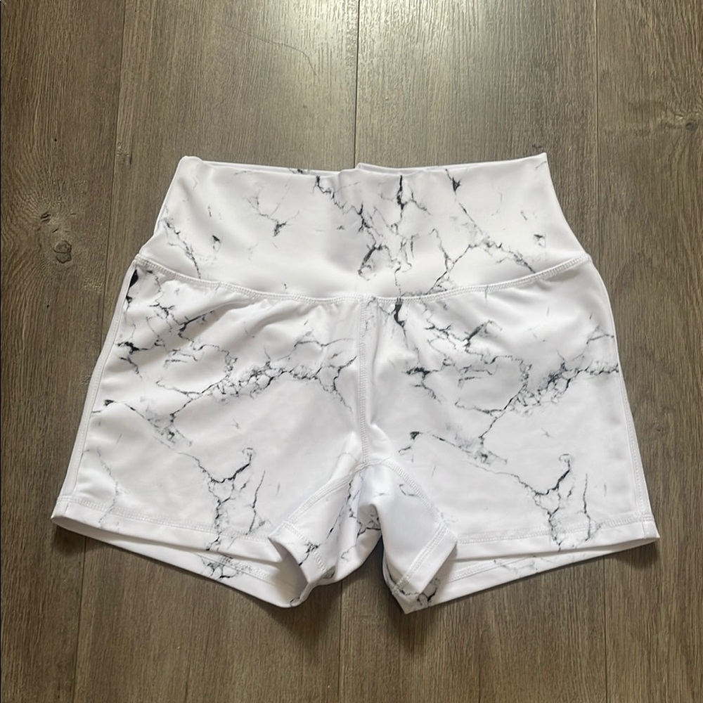 BuffBunny Limitless marble print shorts. 4 inch inseam.